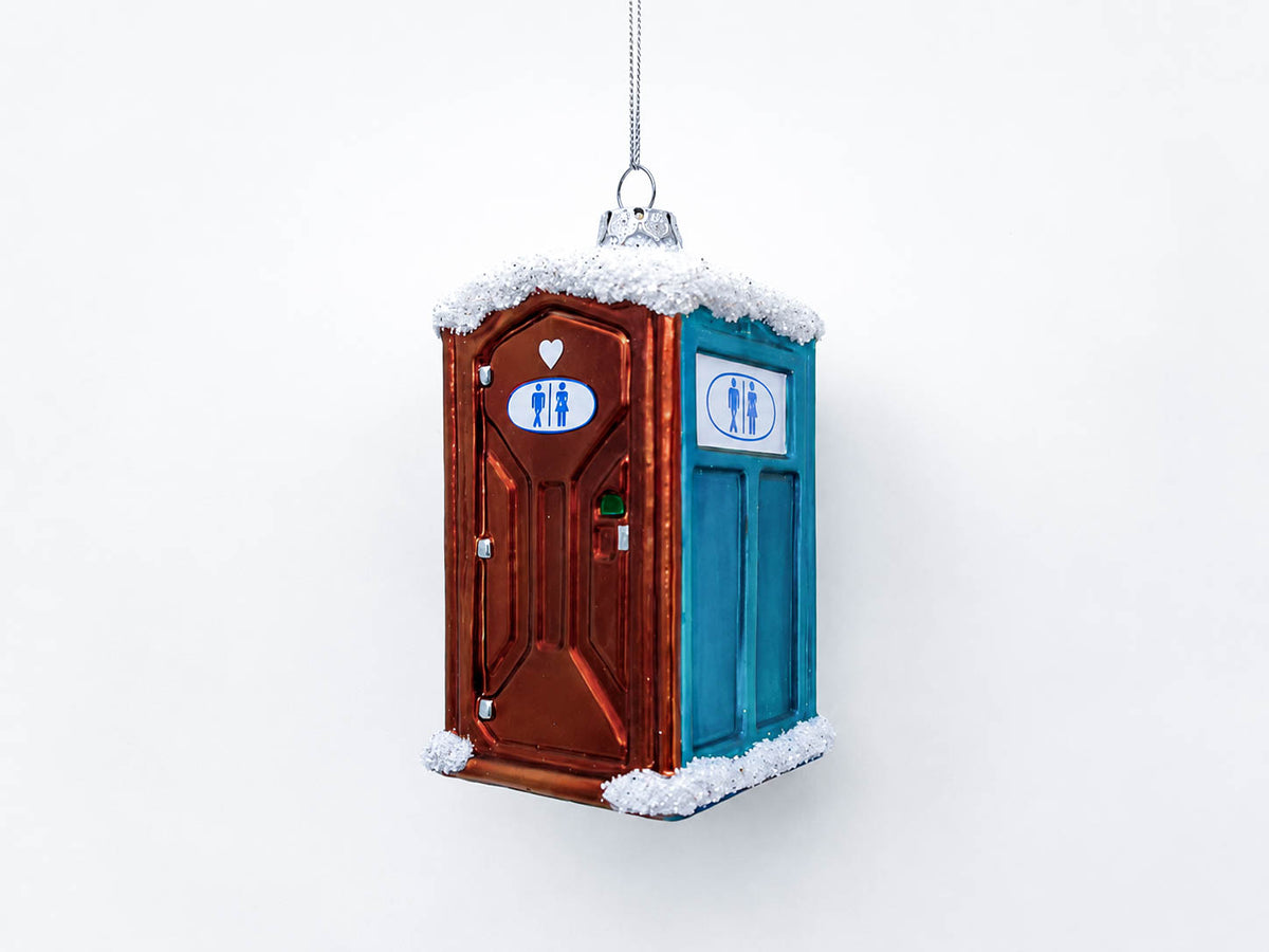 Het Toilet glazen kerstornament in de vorm van een festivaltoilet